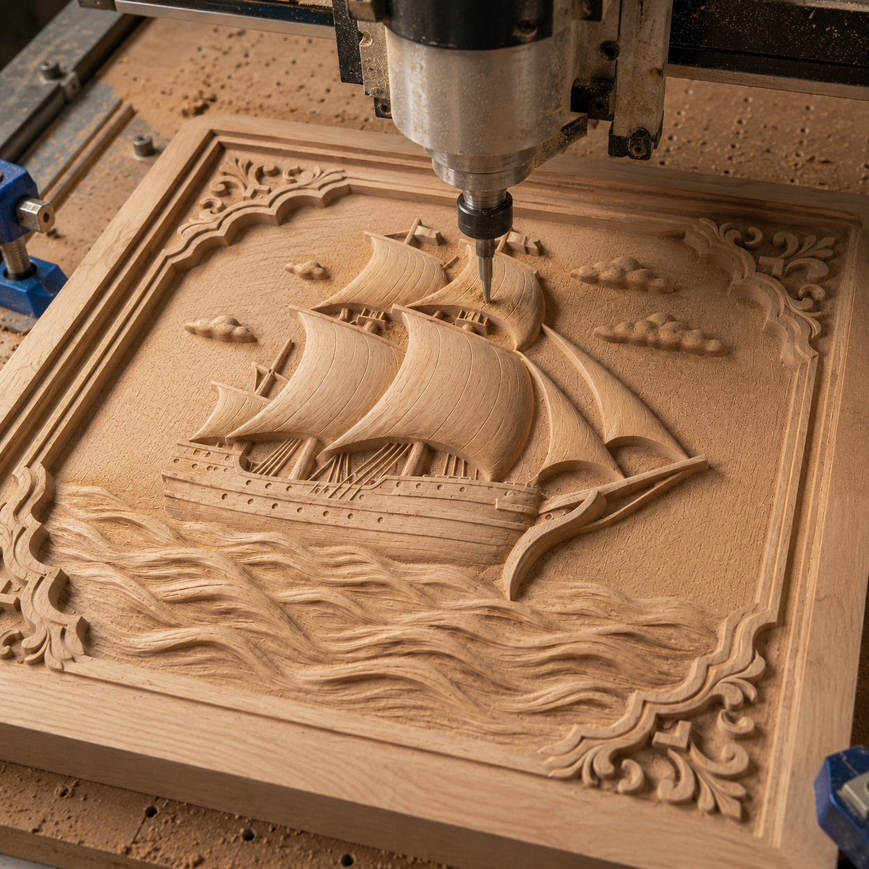 Vintage Sailing Ship Relief STL File | Pirate CNC Wall Art