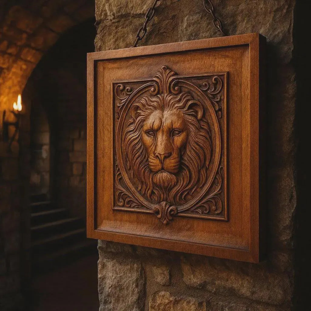 The Form Arcade Wildlife Animal 6-Pack Relief STL Bundle features CNC wall art, including a detailed lion's head, perfect for adding striking decorative style to your home’s stone or castle-inspired walls.