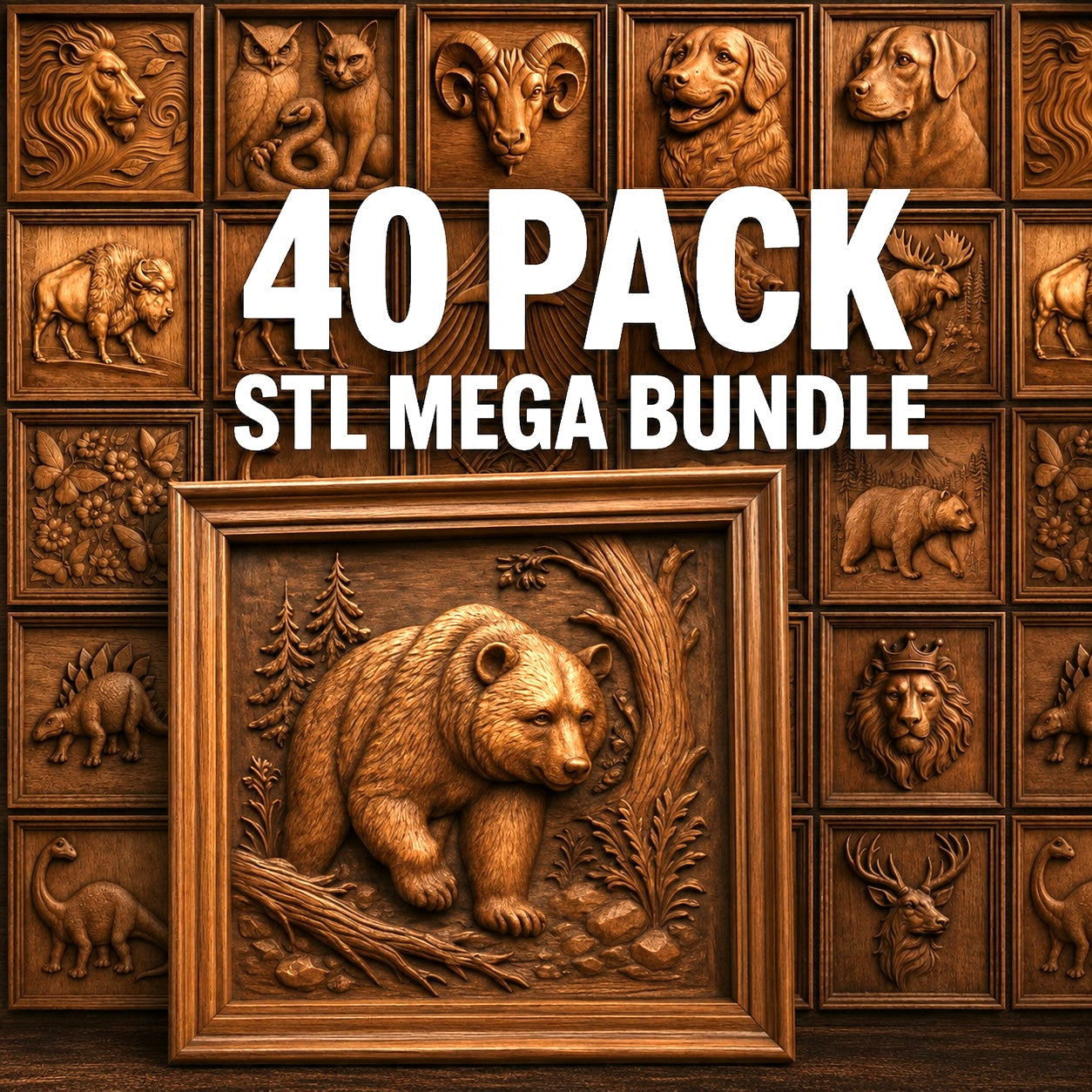 Wildlife CNC Relief Mega Bundle – 40 STL Files | Animal CNC Carving Pack